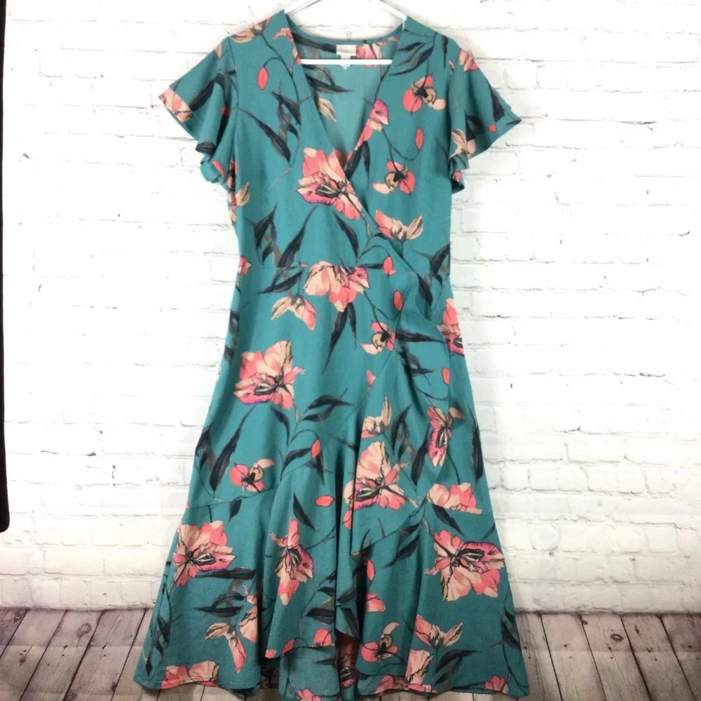 A New Day Ruffle Floral Faux Wrap Dress - Picture 2 of 7